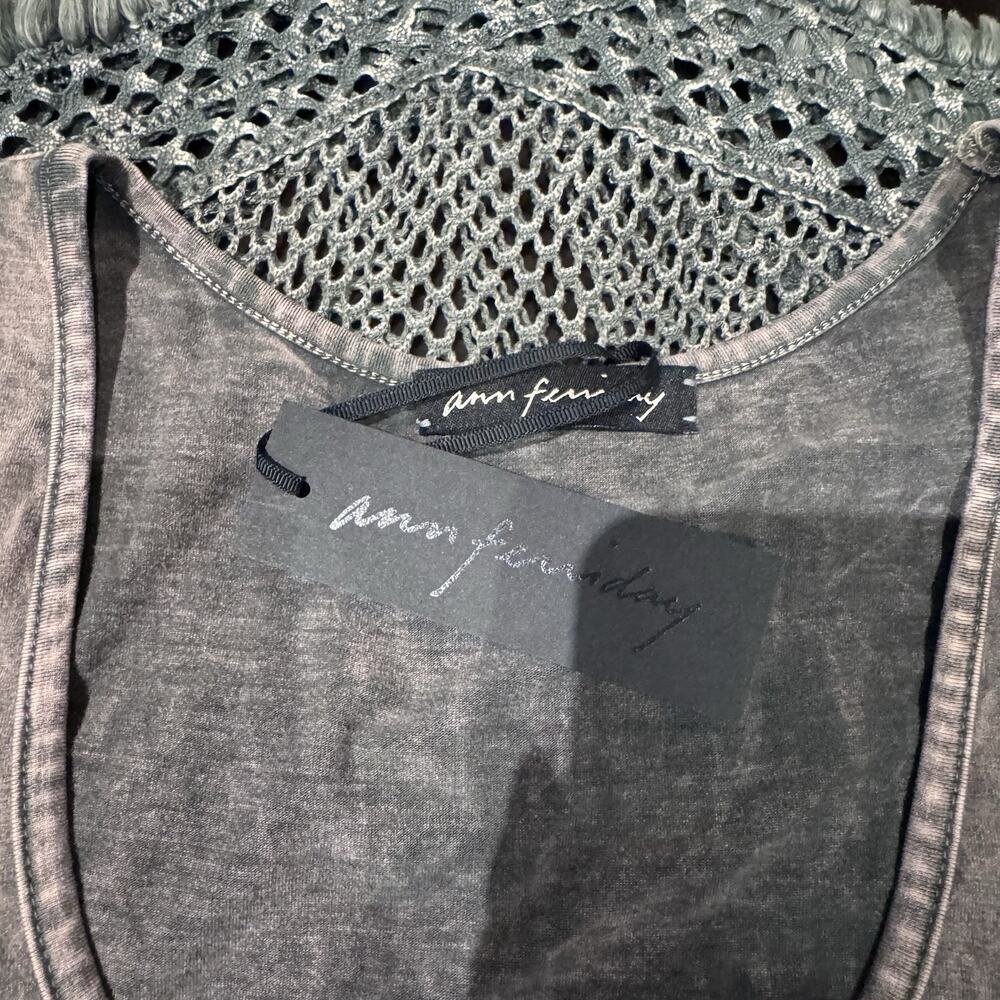 Ann Ferriday Vintage Dye Stretch Viscose , Cotton Lace And Fishnet Top S - Picture 5 of 5
